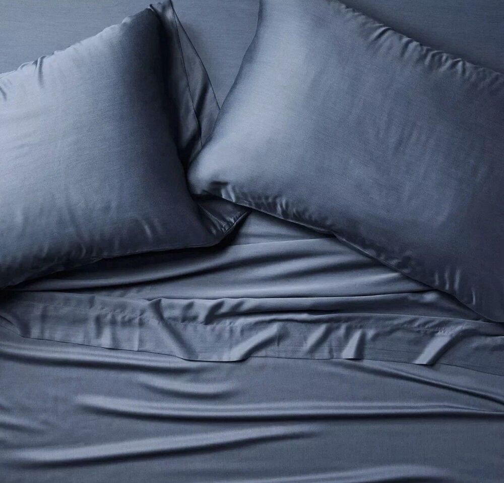 King 400 Thread Count Rayon from Bamboo Sheet Set Dark Mineral Blue NEW
